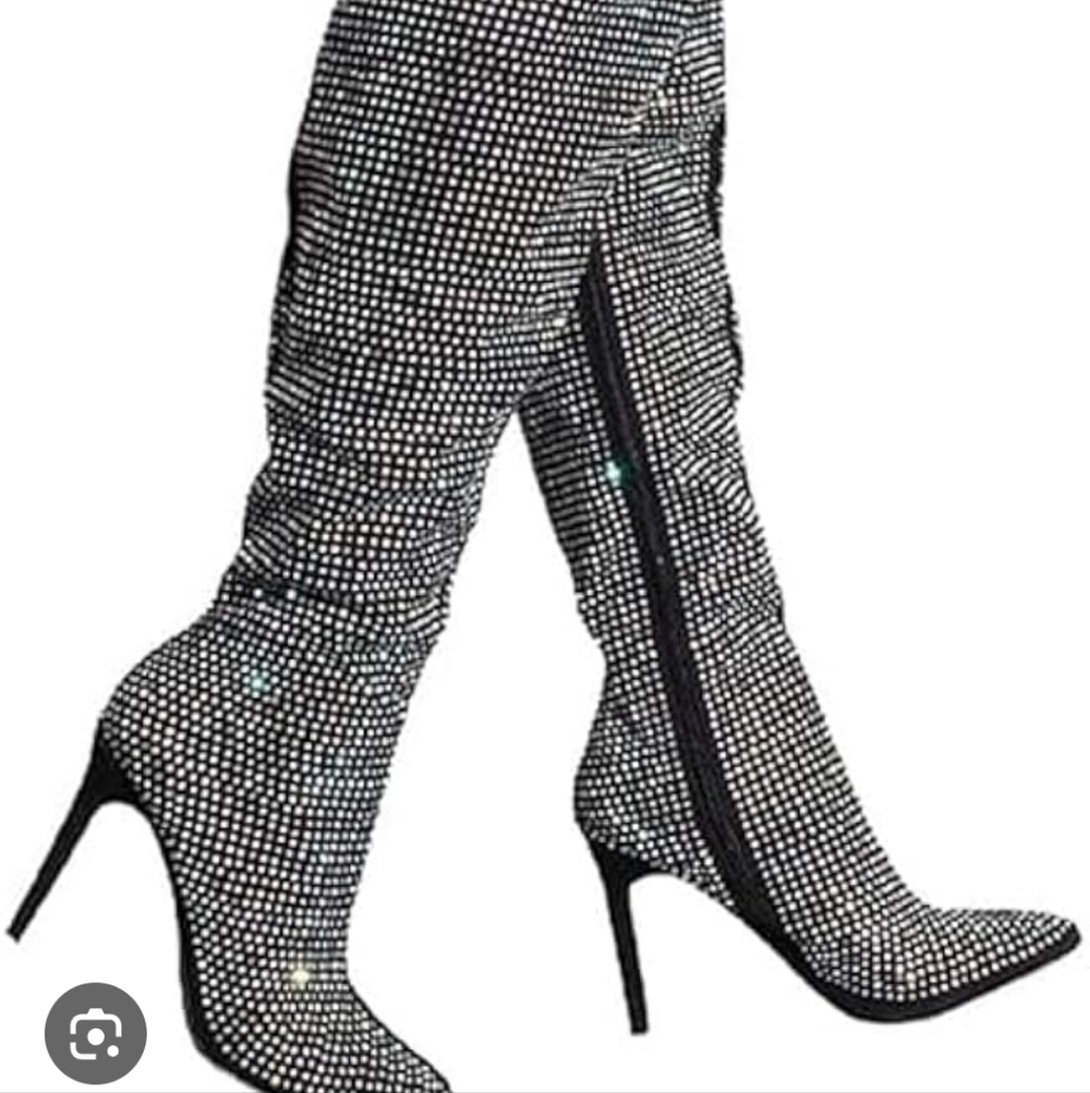 Elegant Black Rhinestone Women's Boots